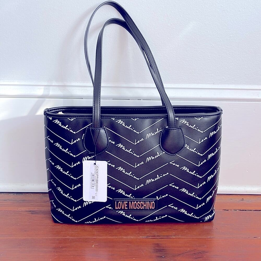 NWT Love Moschino vegan leather medium logo shoulder tote bag